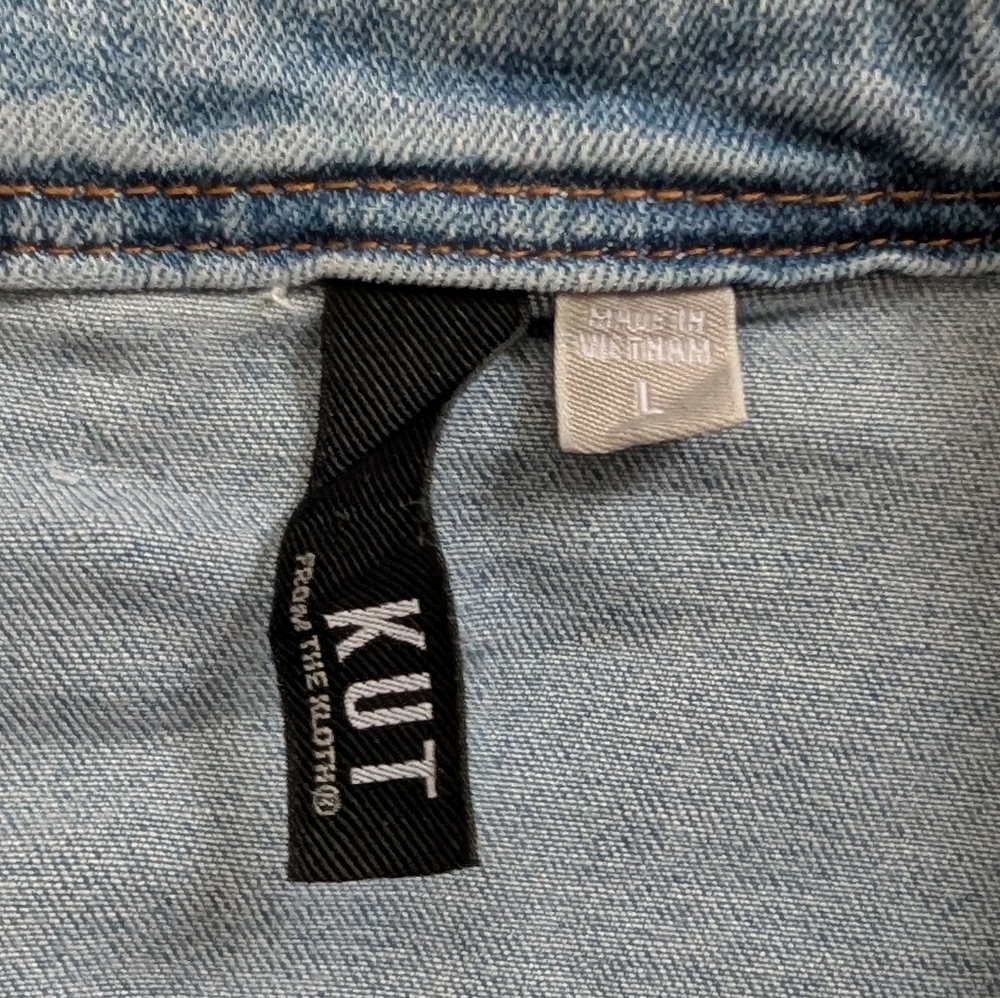 Kut from the Kloth Blue Clare Button Front Denim Mini Dress Size Large - Picture 9 of 14